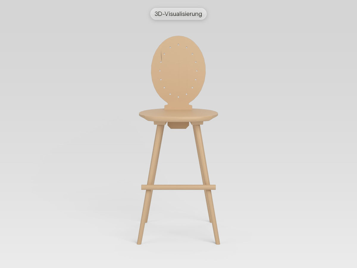 Watzmann Antoinette als Barhocker in Esche Hell, von vorne (3D-Visualisierung)