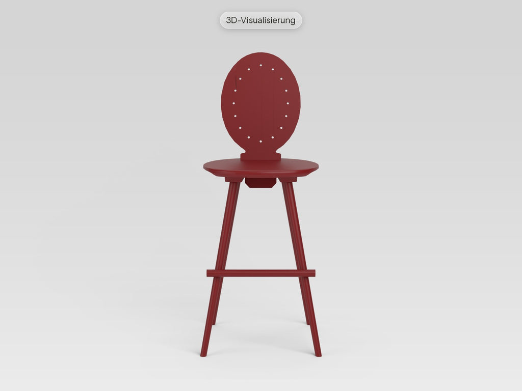 Watzmann Antoinette als Barhocker in Glutrot, von vorne (3D-Visualisierung)
