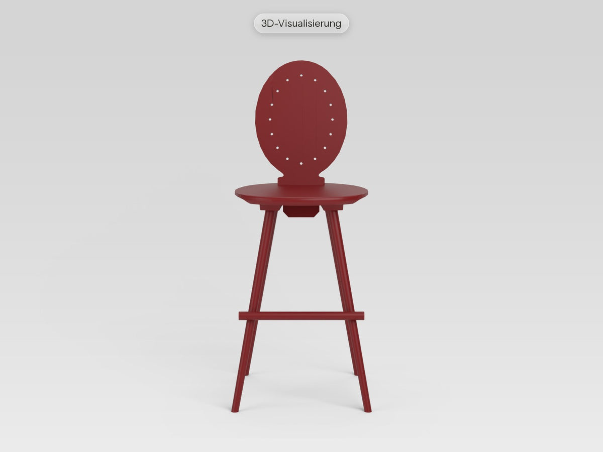 Watzmann Antoinette als Barhocker in Glutrot, von vorne (3D-Visualisierung)