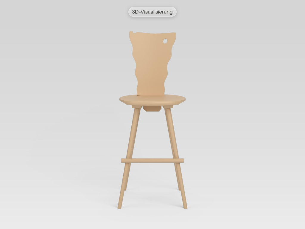Watzmann Ballerina als Barhocker in Esche Hell, von vorne (3D-Visualisierung)