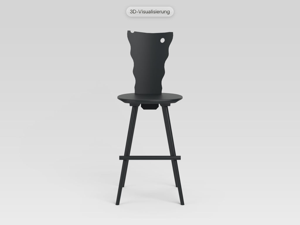 Watzmann Ballerina als Barhocker in Kohle, von vorne (3D-Visualisierung)
