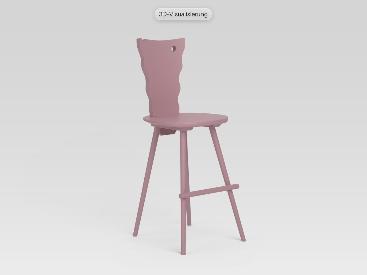 Watzmann Ballerina als Barhocker in Rosenquarz, schräg von vorne (3D-Visualisierung)