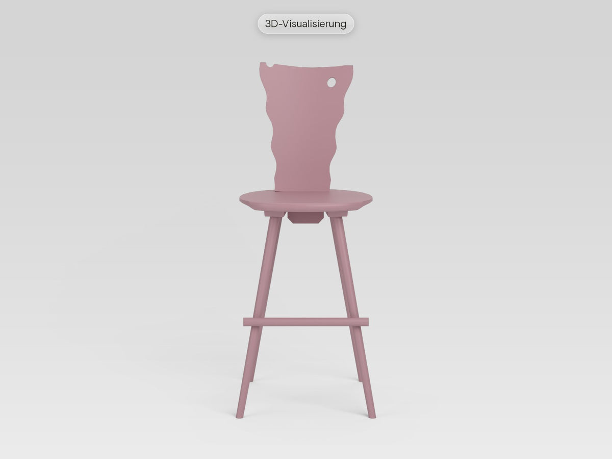Watzmann Ballerina als Barhocker in Rosenquarz, von vorne (3D-Visualisierung)