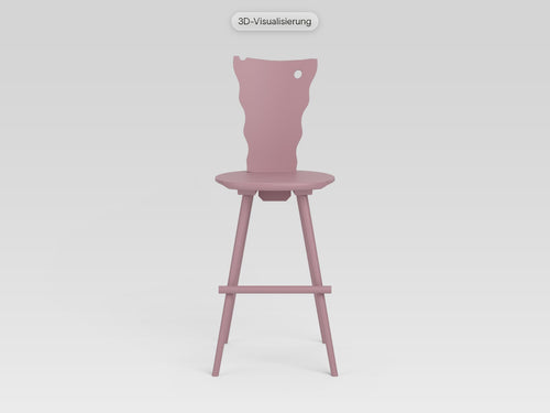 Watzmann Ballerina als Barhocker in Rosenquarz, von vorne (3D-Visualisierung)