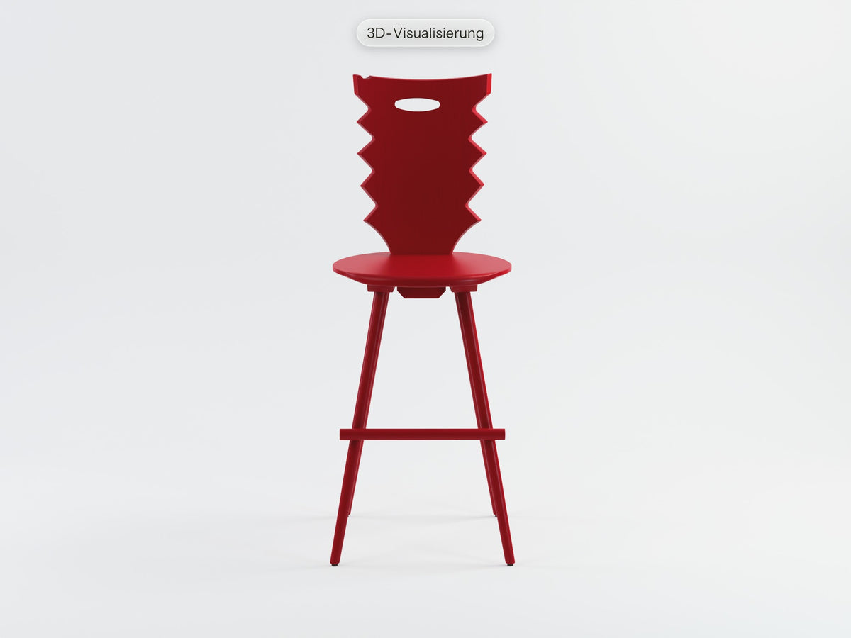Watzmann Punk als Barhocker in Glutrot, von vorne (3D-Visualisierung)