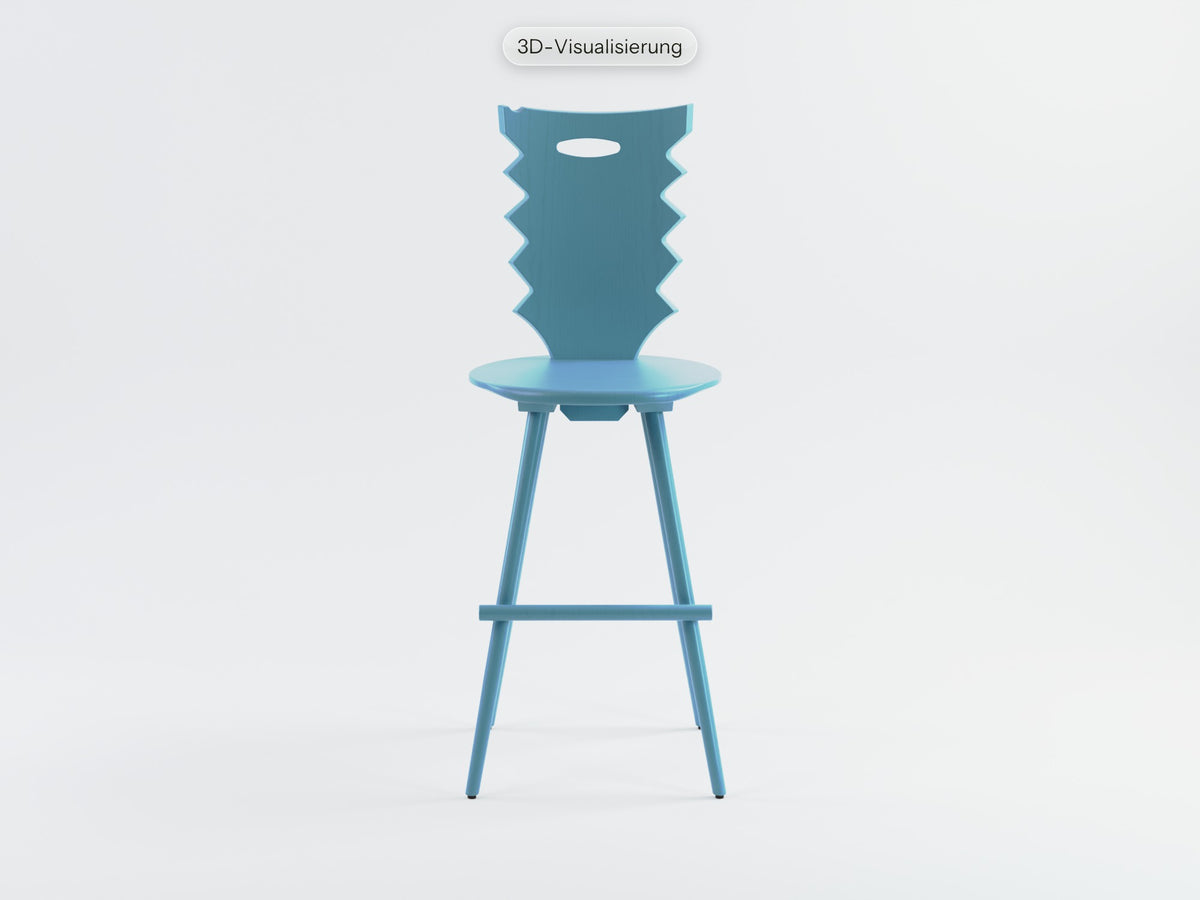 Watzmann Punk als Barhocker in Himmelblau, von vorne (3D-Visualisierung)