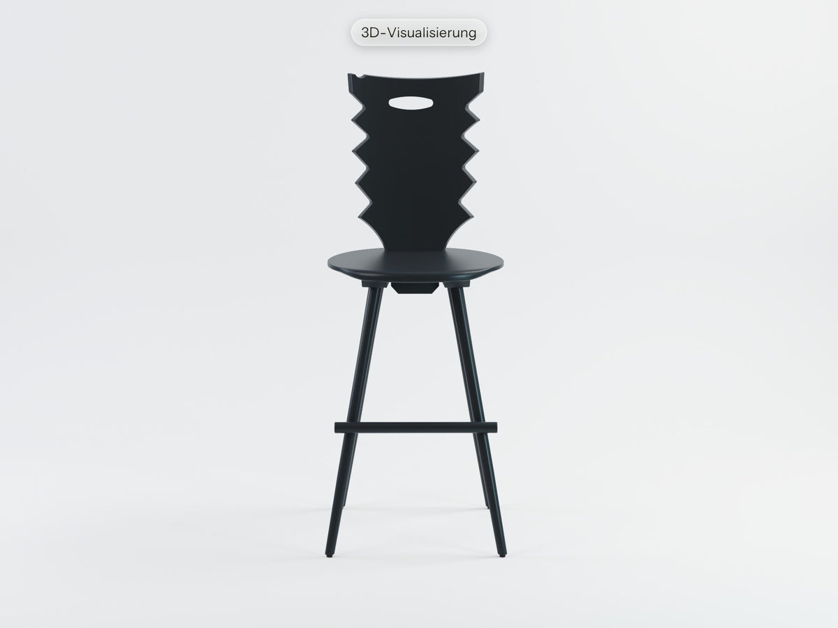 Watzmann Punk als Barhocker in Kohle, von vorne (3D-Visualisierung)